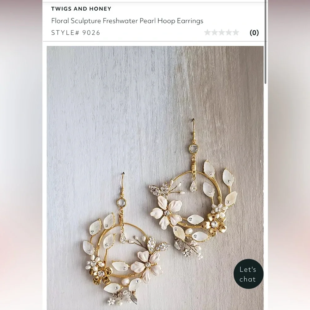 David's Bridal Gold Floral Hoop Earrings with Pearl Accents